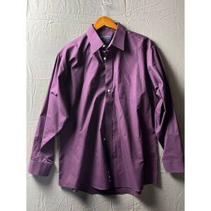 Stafford Athletic Dress Shirt Men's 17.5 Purple Long Sleeve Spread Collar Casual